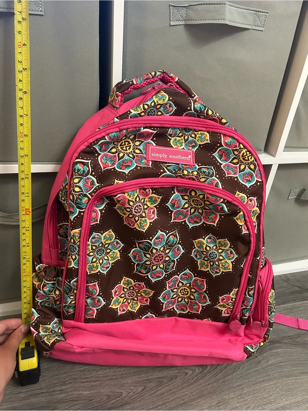 Simply Southern Youth/Kids Brown Floral Backpack with Pink Trim